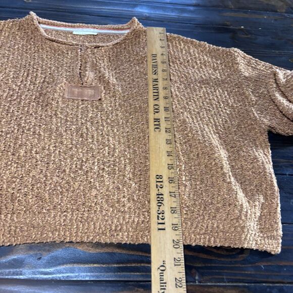 ILLA ILLA Cropped Oversized Knit Sweater, Golden Brown Cuffed 3/4 Sleeve Size L - Picture 9 of 12